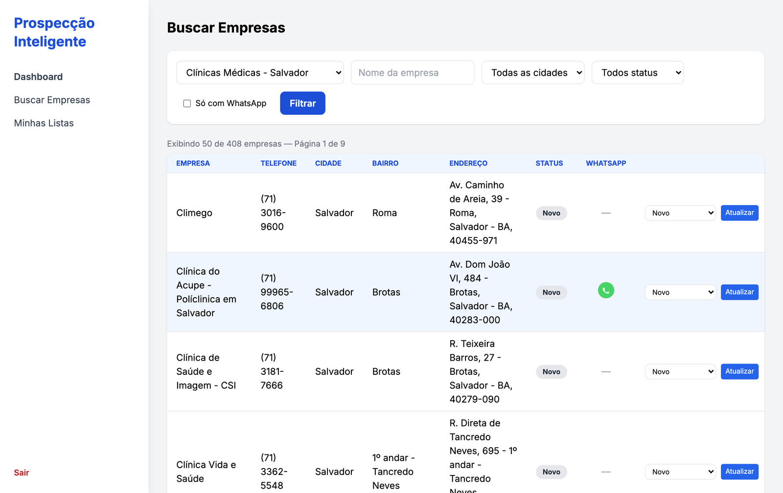 Painel com login para acessar e baixar listas.